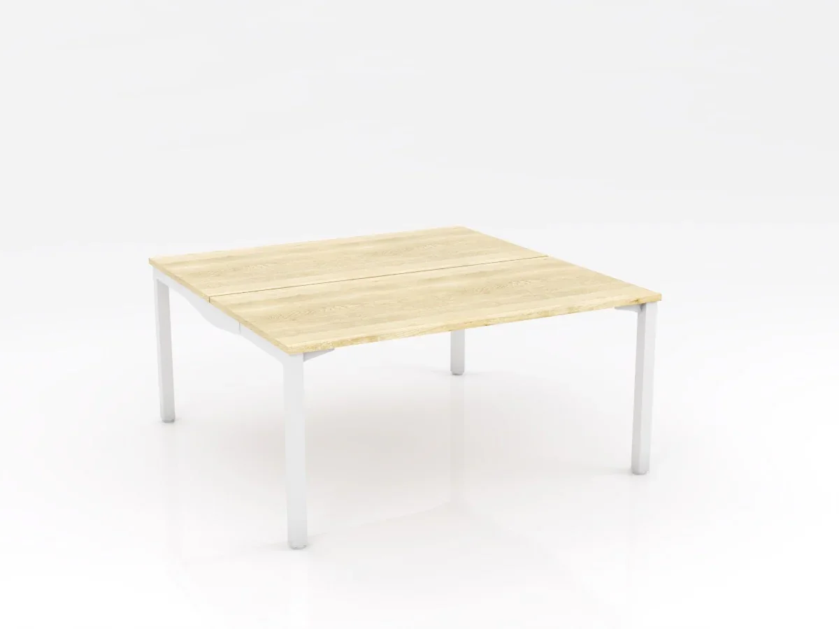 OL Axis Stretch Double Sided 2 User Desk – Oak Top White Frame
