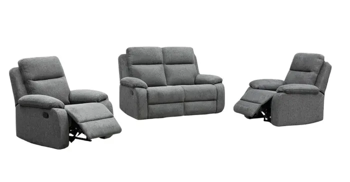 EL Rossie Fabric Upholstered 2 Seater + 2 Single Recliners Suite