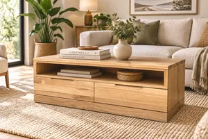 MD Malhouse Solid Timber Coffee Table with 2 Drawers & 1 Niche thumbnail 3