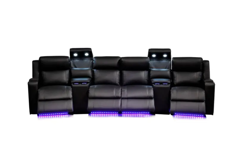 VI Academy Leather Upholstered 4 Seater Electric Recliners with 2 Consoles