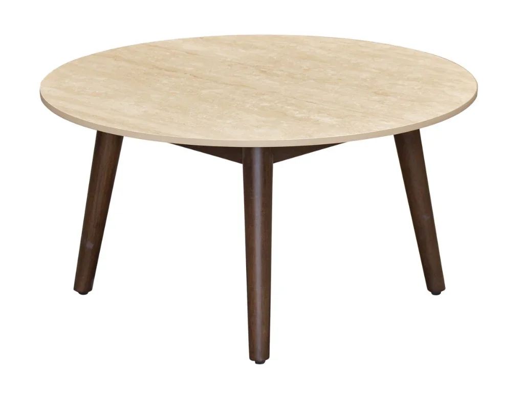VI Cotswold Stone Top Hardwood Base Round Coffee Table