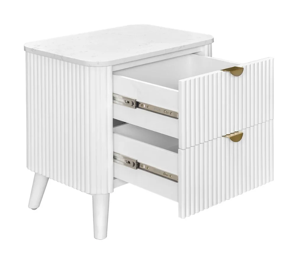 VI Cotswold Solid Timber Stone Top 2 Drawer Bedside Table