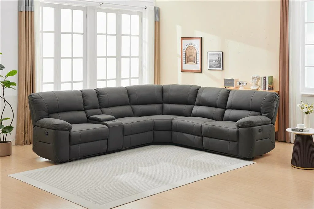 VI Jersey Fabric Upholstered 5 Seater Corner Modular Recliner Lounge