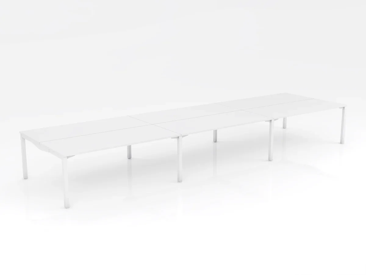 OL Axis Stretch 6 Person Double Sided Desk – White Top with White Frame