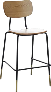 FL Tiramisu Plywood Black Metal Frame with Brass Tip Hospitality Barstool thumbnail 1