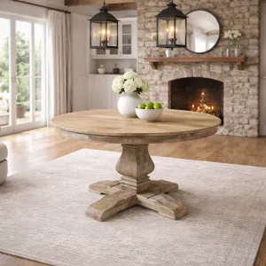 MF Belgie Recycled Timber Pedestal Leg Round Dining Table thumbnail 2