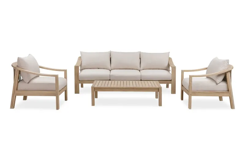 CR Sycamore Solid Timber 4 Piece Outdoor Lounge Set with Cushion