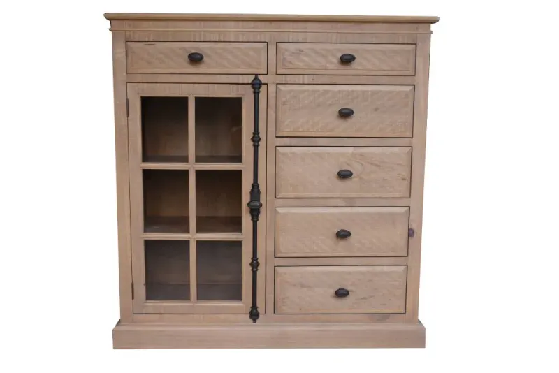VI Provincial Solid Timber 6 Drawer 1 Glass Door Tallboy