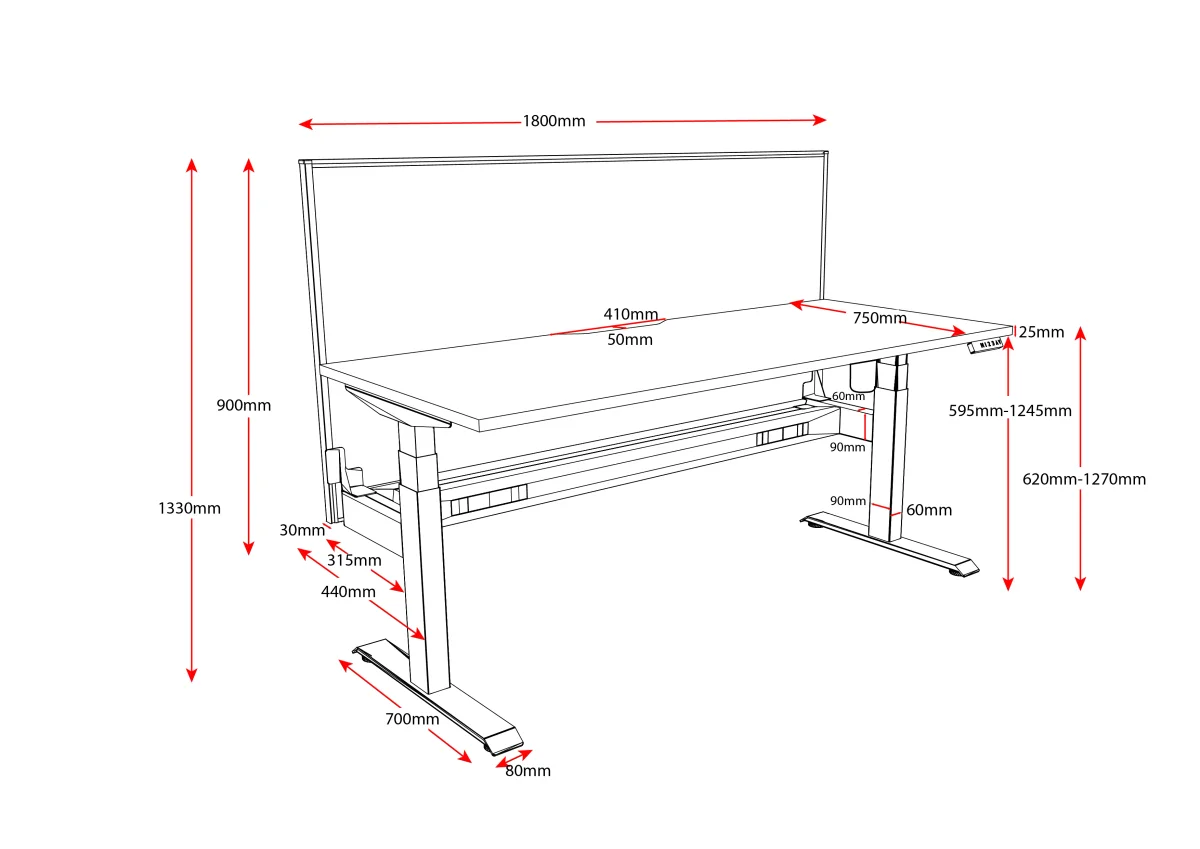 RL Boost Light Motorized Height Adjustable Workstation with Grey Eco Panel Screen