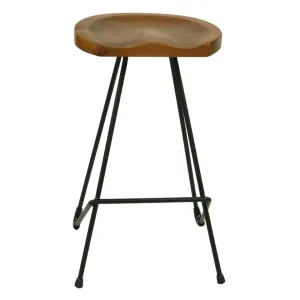 CT Saddle Solid Timber Top Black Metal Leg Kitchen Stool thumbnail 1