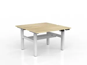OL Agile 2 Column Electric Height Adjustable Shared Desk Oak Top White Frame thumbnail 7