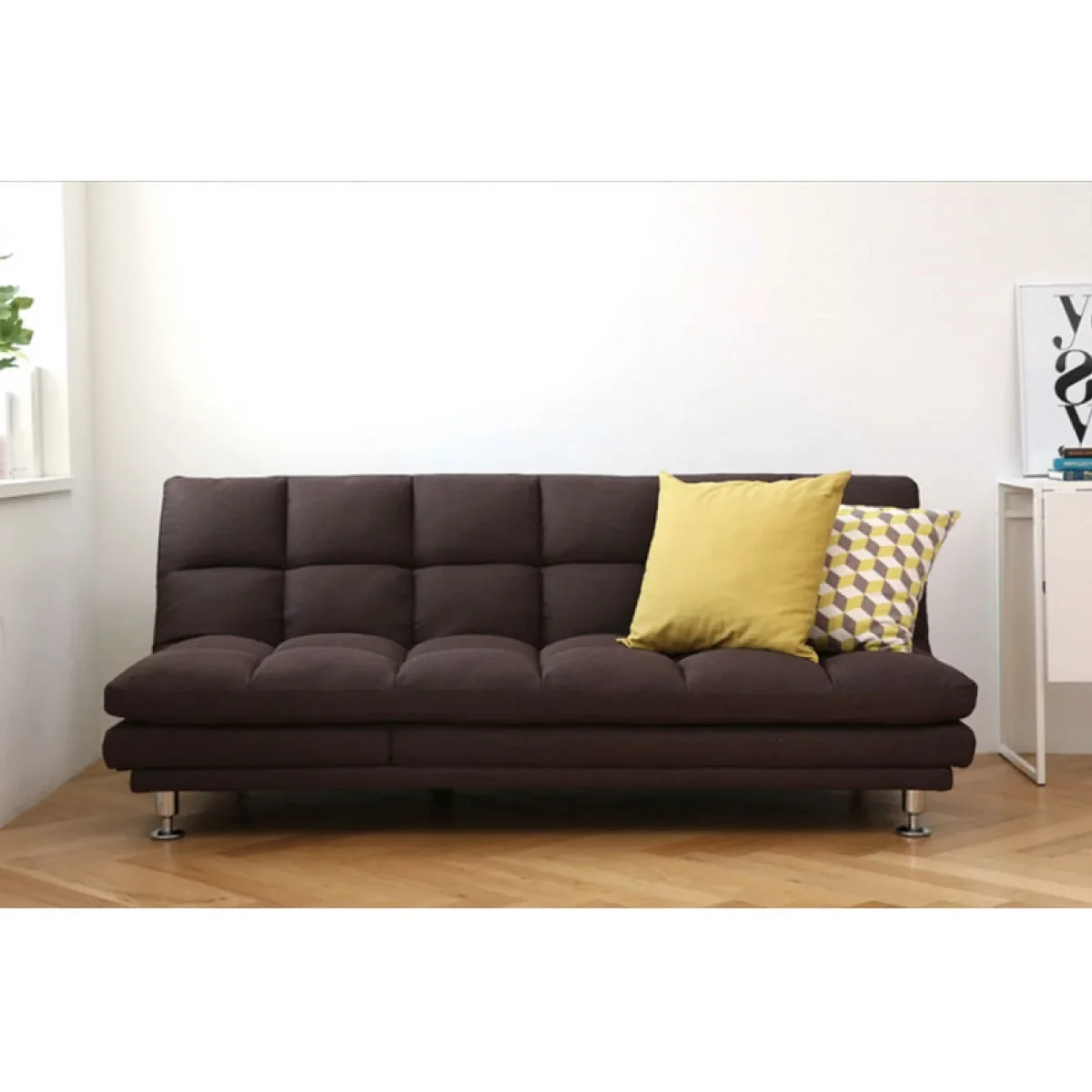HE Vivin Fabric Upholstered Metal Leg 3 Seater Sofa Bed