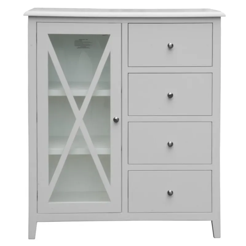 VI Hamilton Solid Timber 4 Drawer 1 Glass Door Tallboy