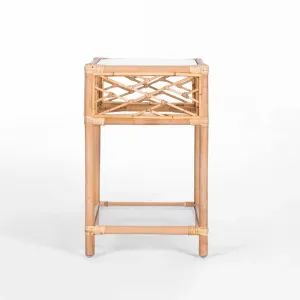 VI Chippendale Rattan with Glass Top & Shelf Bedside Table thumbnail 3
