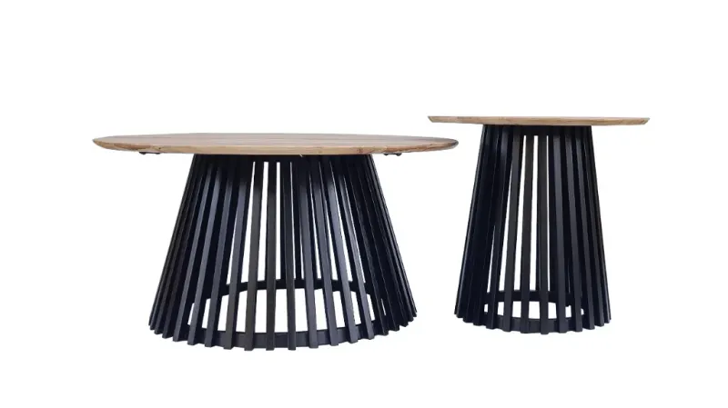 VI Port Round Coffee Table Set of 2 - Natural and Black