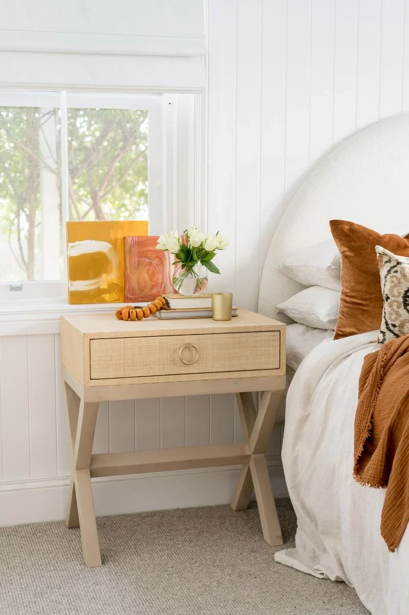 CR Renoir Raffia Wrapped Timber 1 Drawer Bedside