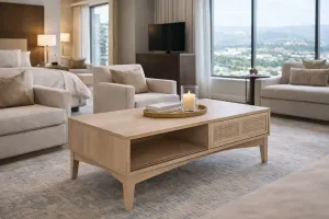MF Bahamas Solid Oak Timber 2 Drawer Coffee Table thumbnail 2