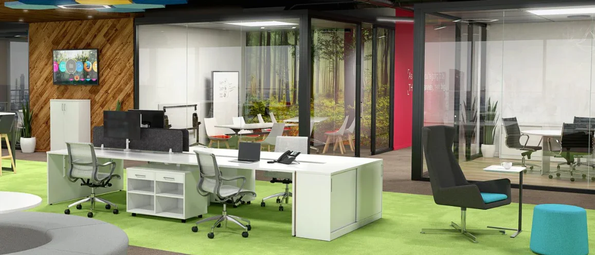 OL AltoSystem Double Sided Shared 4-User Workstation – Oak