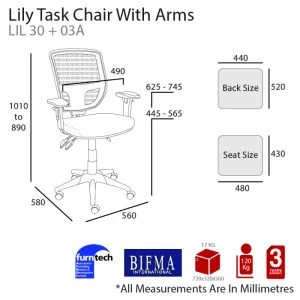 MA Lily Mesh Back Black Base Task Chair with Arms thumbnail 3