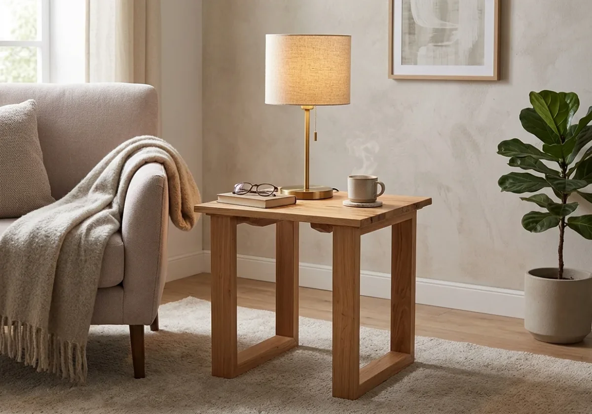 MD Bright Solid Timber Lamp Table