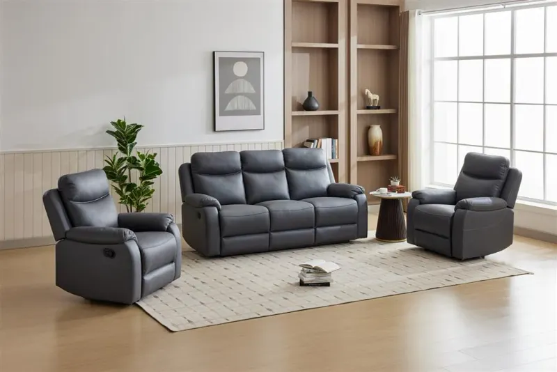 VI William Fabric 3 Seater with 2 Single Seater Recliner Lounge