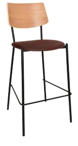 EZ Texas Black Metal Leg Barstool with Natural Veneer Back thumbnail 10