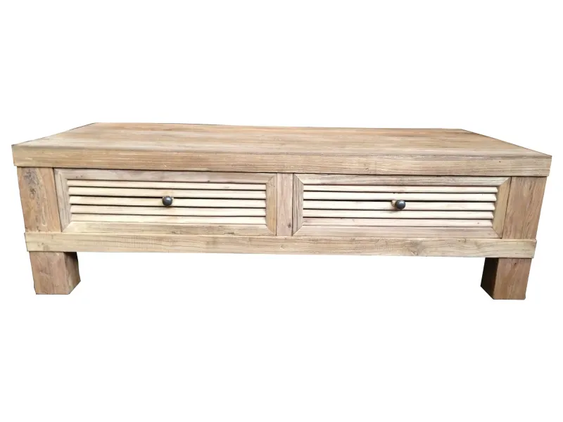 MF Recycled Elmwood Rustic Louvre 2 Drawer Coffee Table