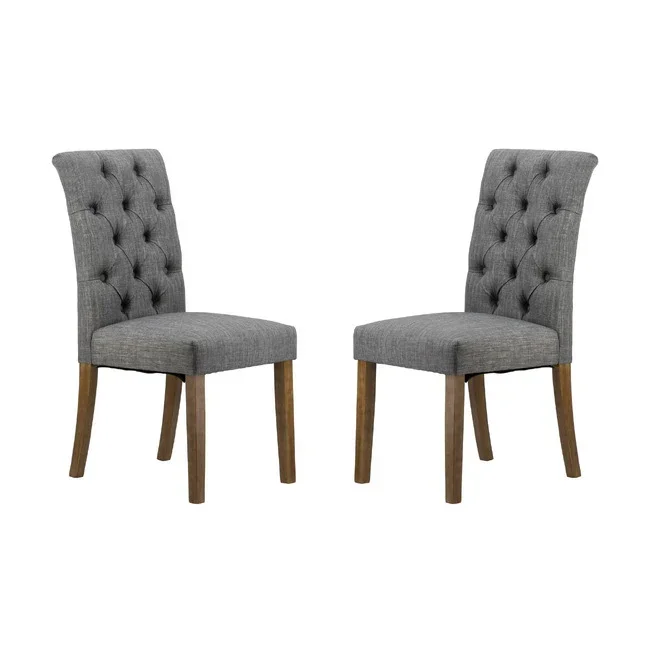 DA Grey Buttoned Back Fabric Upholstered Dining Chair Set of 2
