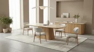 MD Elegant Solid Timber Base Natural Stone Top 2.4 Meter Dining Table thumbnail 2