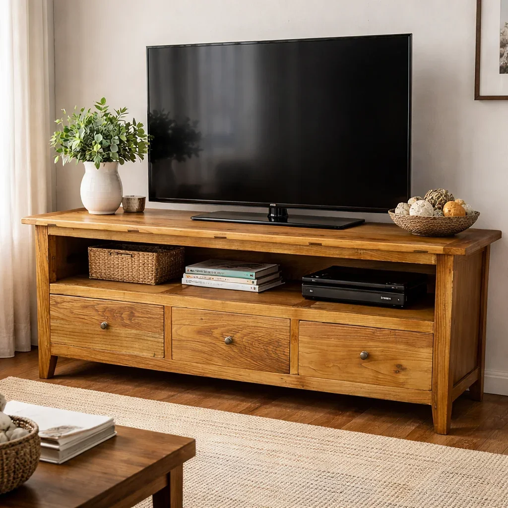 MF Honey Recycled Elm Timber 3 Drawer Entertainment Unit