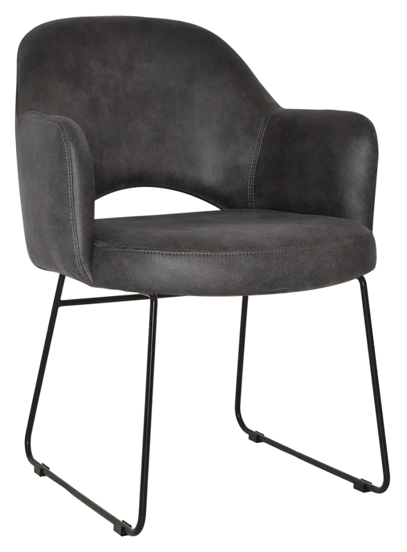 EZ Albury Black Metal Sled Base Upholstered Hospitality Dining Armchair