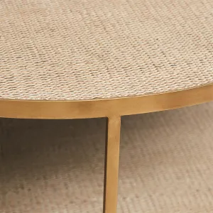SH Marina Round Gold Metal Framed Rattan Top Coffee Table thumbnail 2