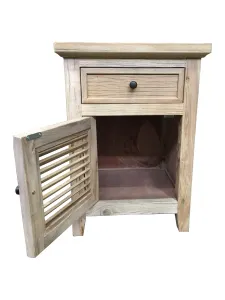 MF Recycled Elm Louvre Bedside Cabinet with 1 Drawer and Door thumbnail 5