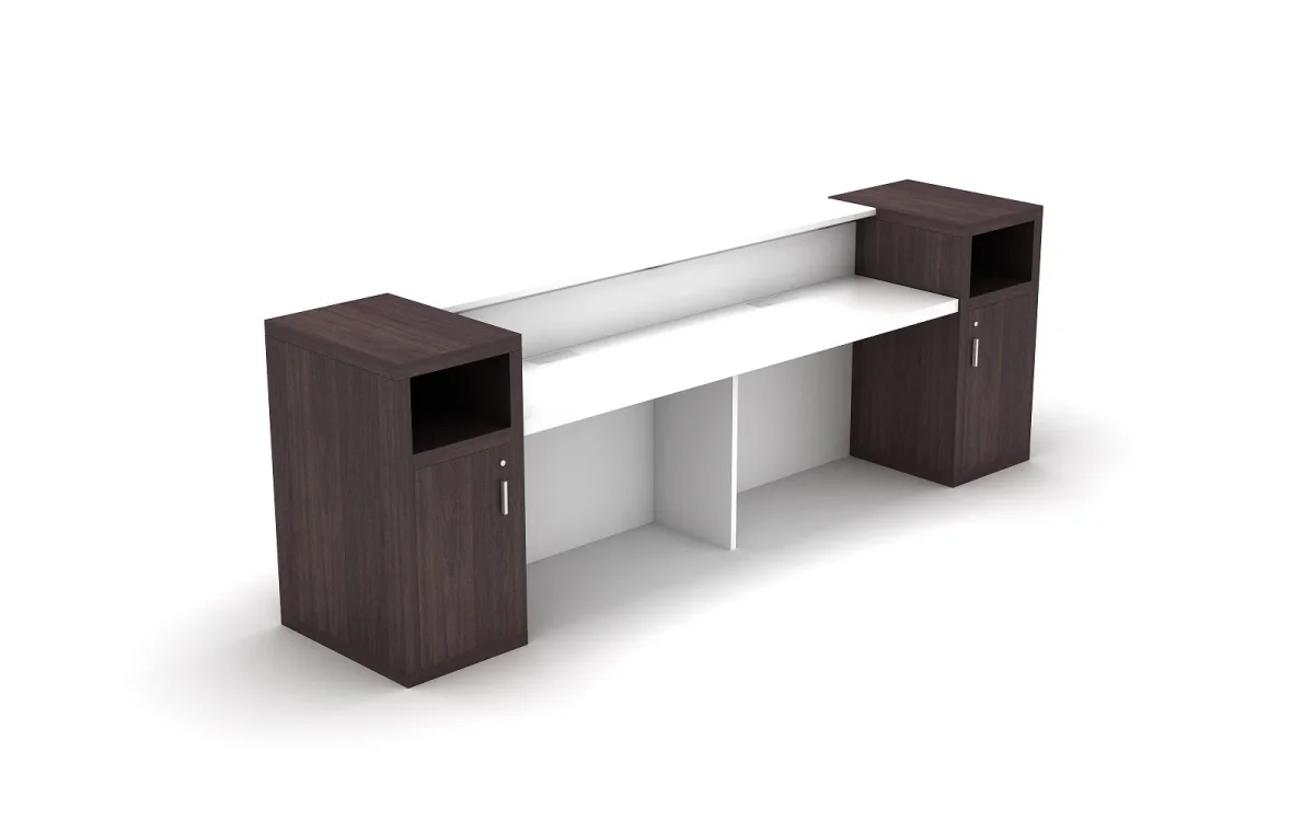GP Aston Reception Counter Gloss White with Walnut Side