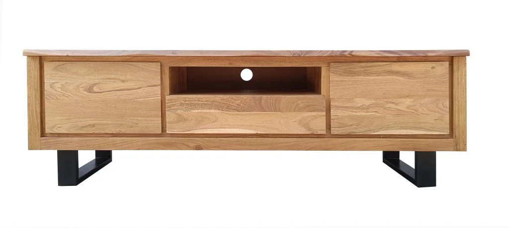 VI Elba Solid Timber Metal Base 2 Door 1 Drawer Entertainment Unit