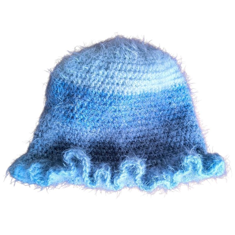 Crochet Ladies Hat -Blue Ruffle