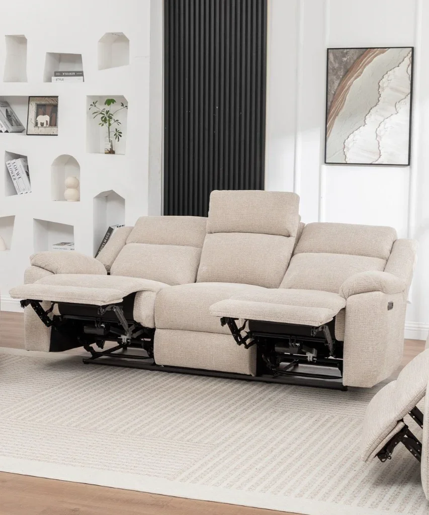 VI Dream 3 Seater Fabric Electric Recliner Lounge with Dropdown Table