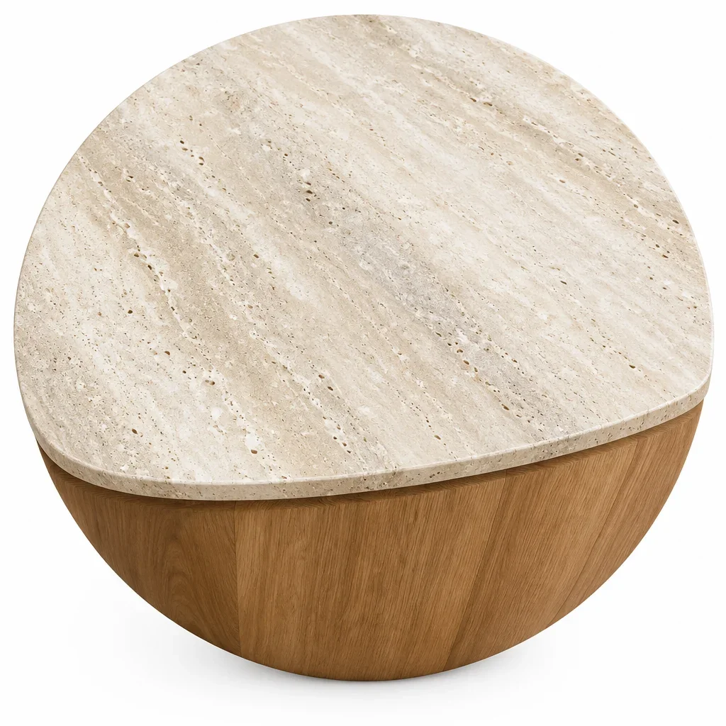 MD Elegant Solid Timber Natural Stone Top 4 Door Buffet
