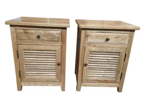 MF Oakwood Louvre Solid Timber 1 Drawer and 1 Door Bedside Cabinet thumbnail 4