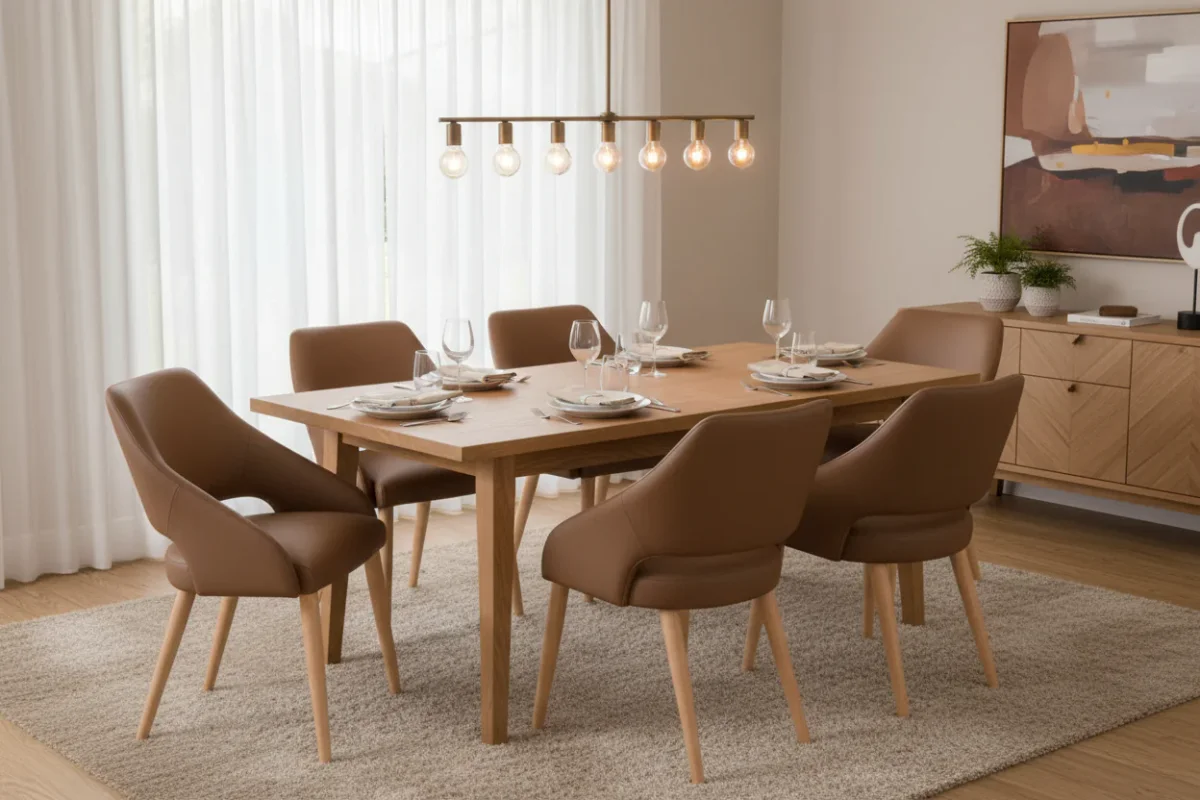 VI Rico Genuine Leather Upholstered Timber Leg Dining Chair