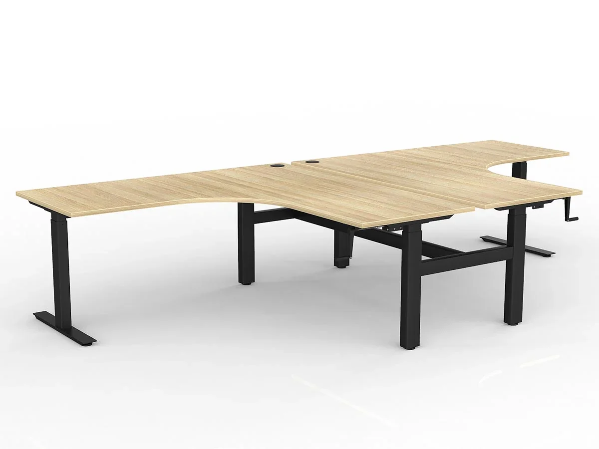OL Agile Winder Height Adjusting 90° Shared Workstation - Oak Top Black Frame