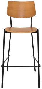 EZ Texas Black Metal Leg Barstool with Light Oak Veneer Back thumbnail 2