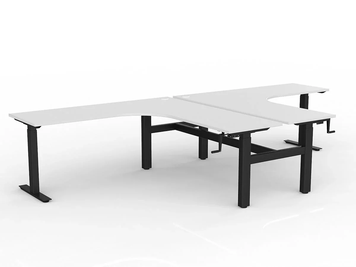 OL Agile Winder Height Adjusting 90° Shared Workstation - White Top Black Frame