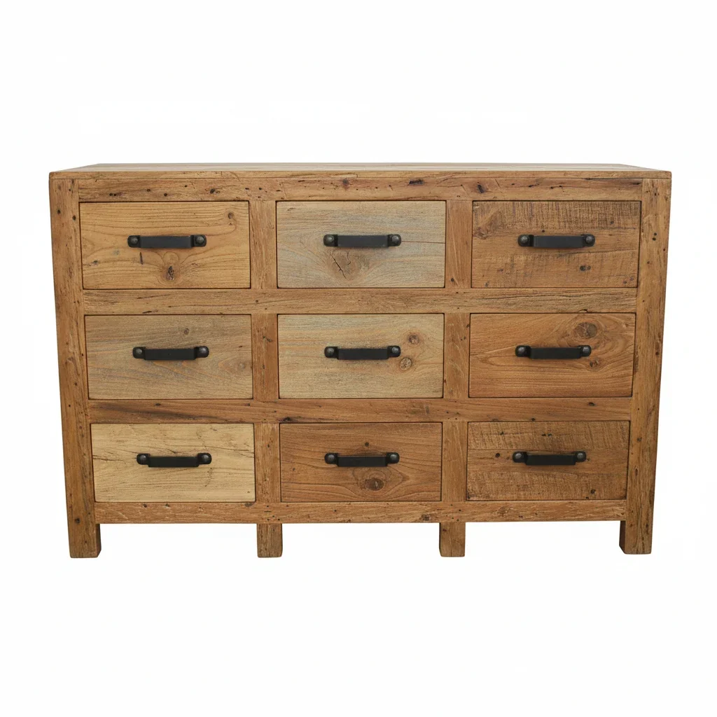 MF Industrial Iron Solid Timber 9 Drawer Sideboard