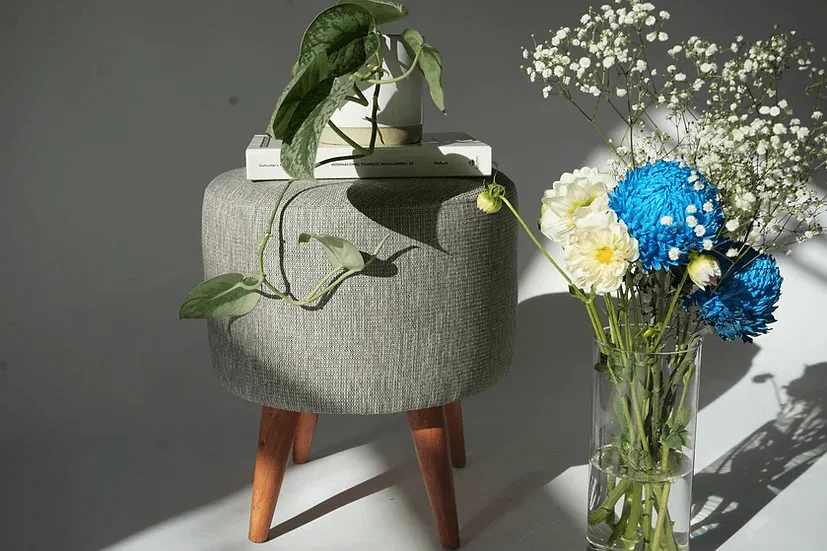CT Manhattan Fabric Upholstered Round Ottoman with Timber Legs