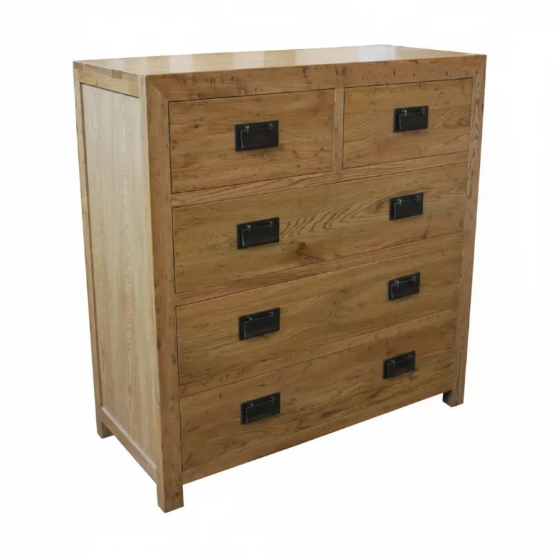 MF Solid Oak Timber 5 Drawer Chest of Drawers