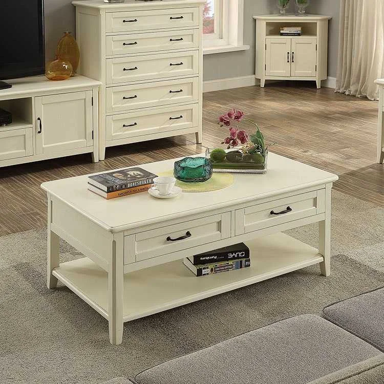 TJ Amelia Coffee Table with 2 drawers and shelf Shabby Chic Finish