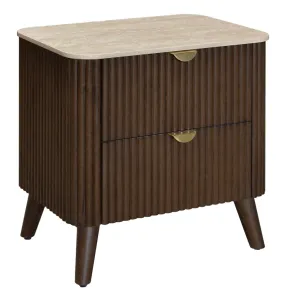 VI Cotswold Solid Timber Stone Top 2 Drawer Bedside Table thumbnail 3