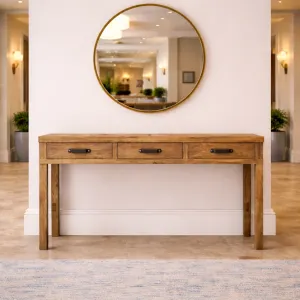 MF Recycled Elm Timber 3 Drawer Hall Table thumbnail 3