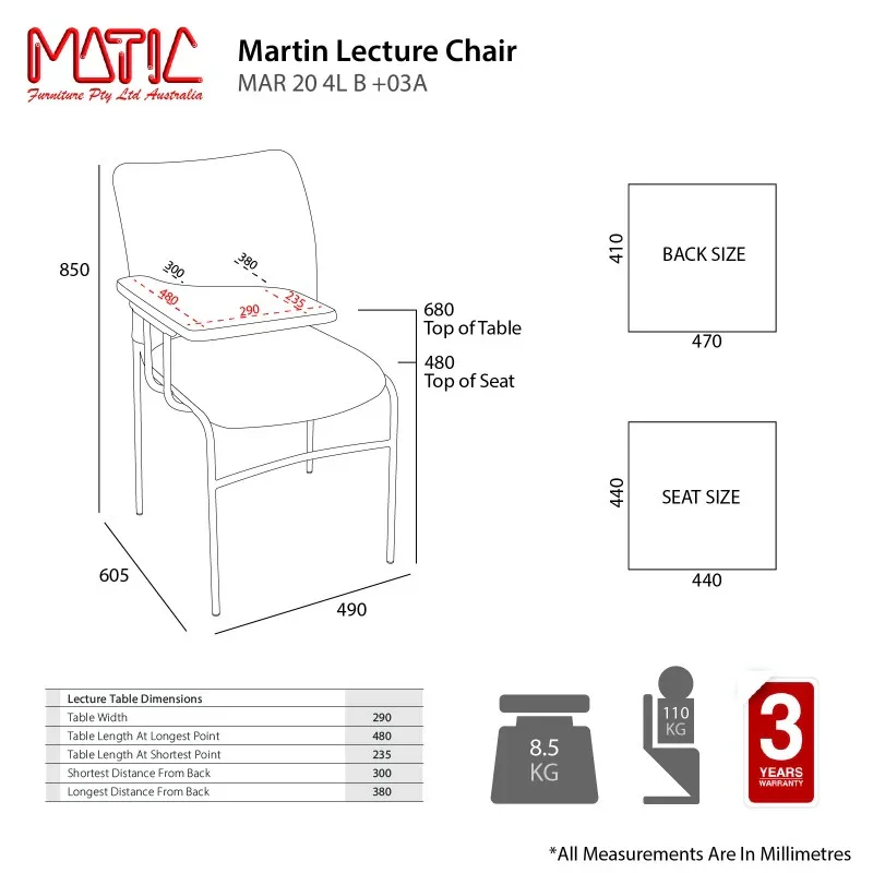 MA Martin Chrome 4 Leg Meshback Lecture Chair
